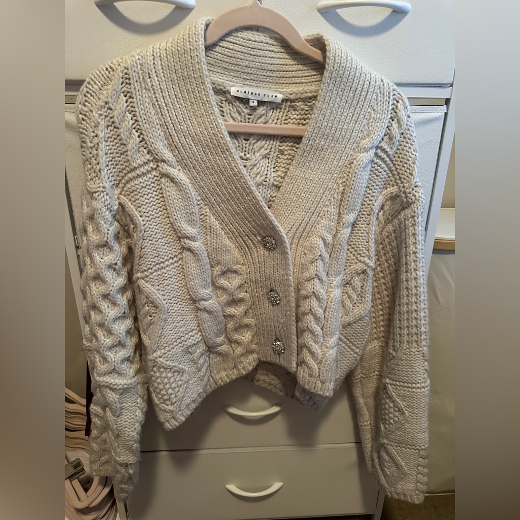 Endless Rose Cable Knit Cardigan Sweater - Cream
